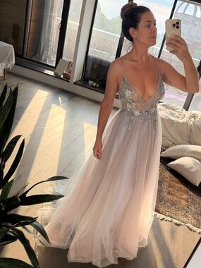 Andrea & Leo Couture A1416 Dusty Rose Embellished Tulle Gown